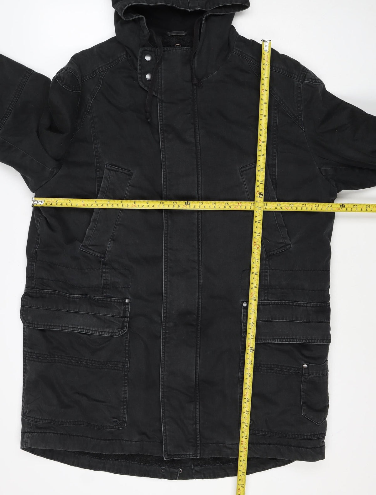 Textile Size Men's Black M Hooded Cotton Parka Jacket