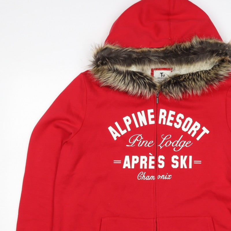 TU Women’s Red Size 24 Alpine Resort Full Zip Fur Trim Hoodie