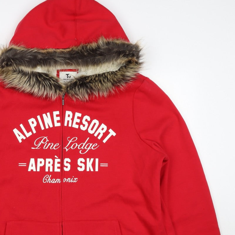 TU Women’s Red Size 24 Alpine Resort Full Zip Fur Trim Hoodie