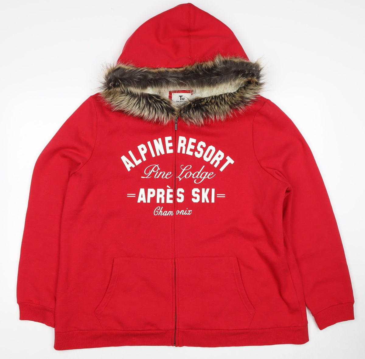 TU Women’s Red Size 24 Alpine Resort Full Zip Fur Trim Hoodie