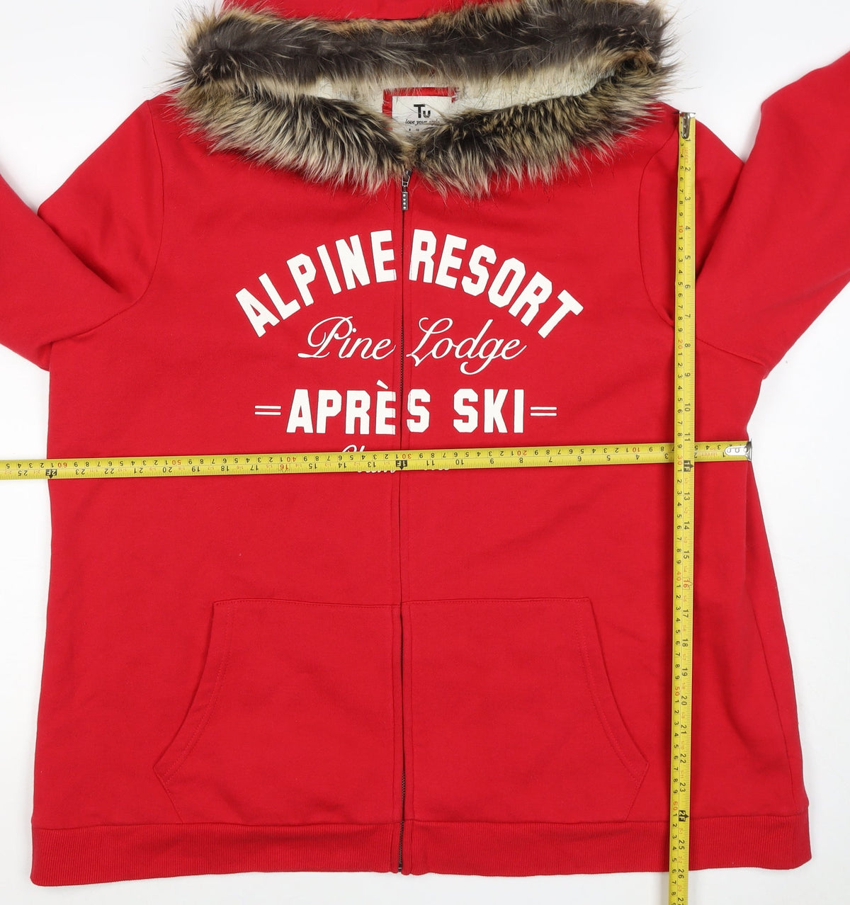 TU Women’s Red Size 24 Alpine Resort Full Zip Fur Trim Hoodie