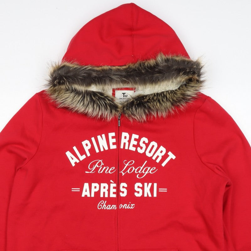 TU Women’s Red Size 24 Alpine Resort Full Zip Fur Trim Hoodie