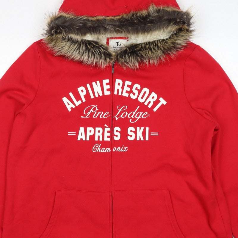TU Women’s Red Size 24 Alpine Resort Full Zip Fur Trim Hoodie