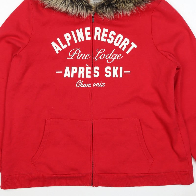 TU Women’s Red Size 24 Alpine Resort Full Zip Fur Trim Hoodie