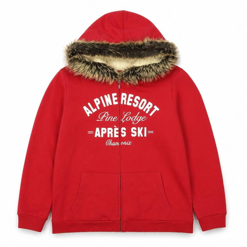 TU Women’s Red Size 24 Alpine Resort Full Zip Fur Trim Hoodie