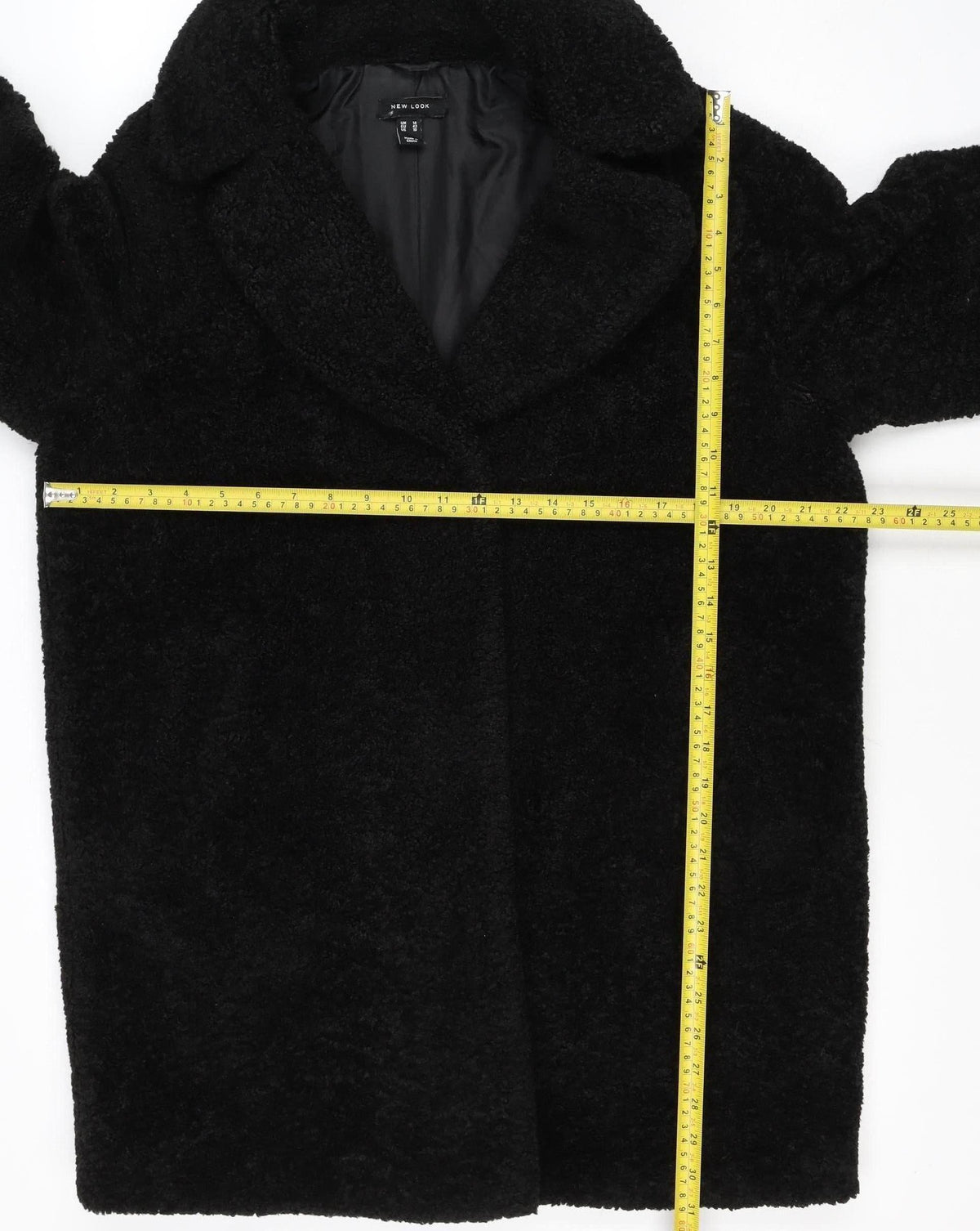 New Look Women Black Teddy Borg Coat UK 14 Mid-Length Lined