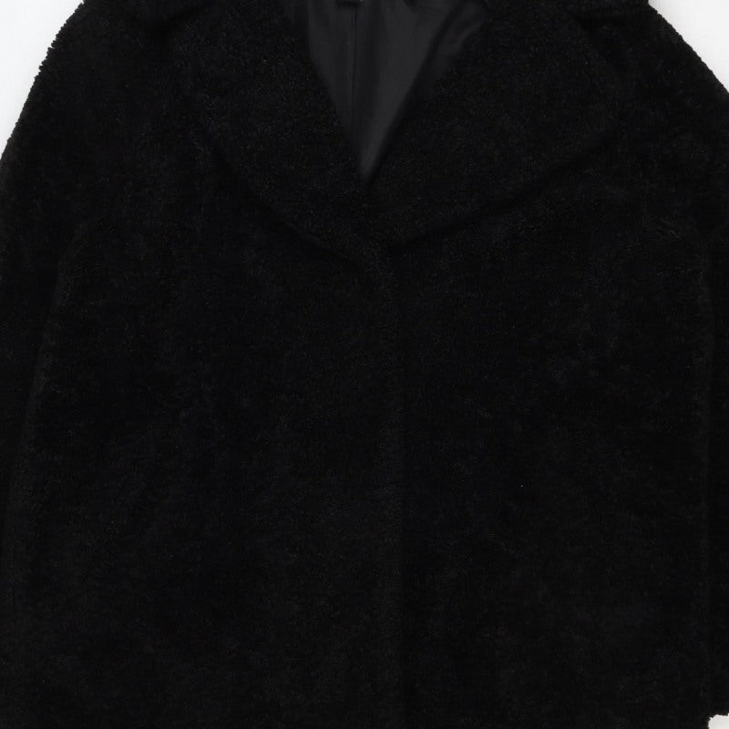 New Look Women Black Teddy Borg Coat UK 14 Mid-Length Lined