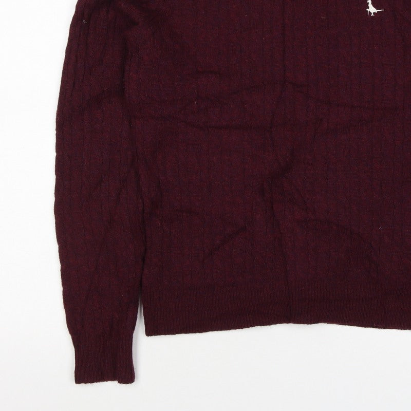Jack Wills Women’s Red UK 12 Merino Wool Cable Knit Crew Neck Jumper