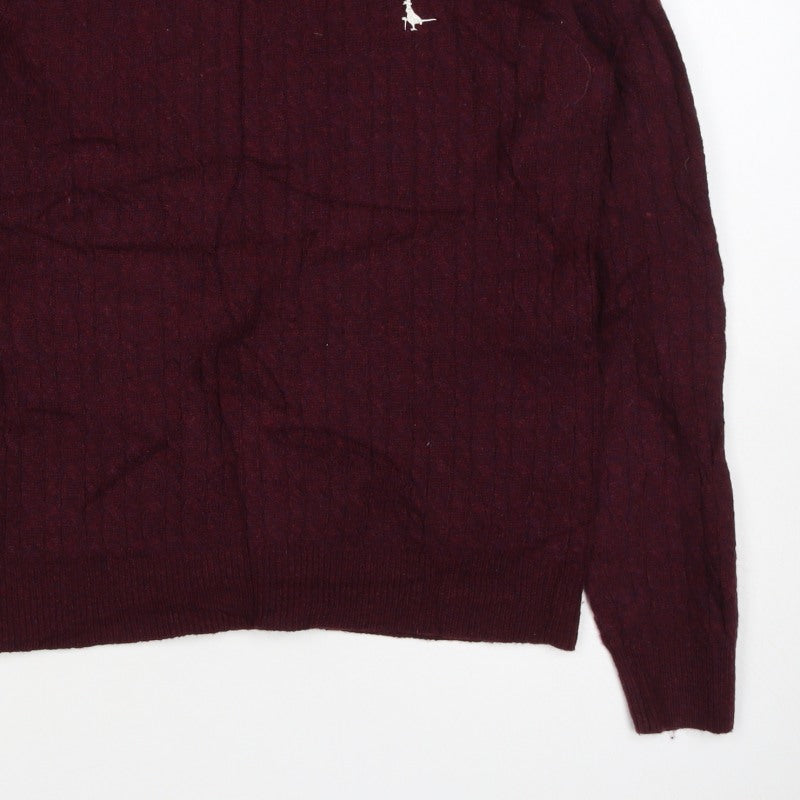 Jack Wills Women’s Red UK 12 Merino Wool Cable Knit Crew Neck Jumper