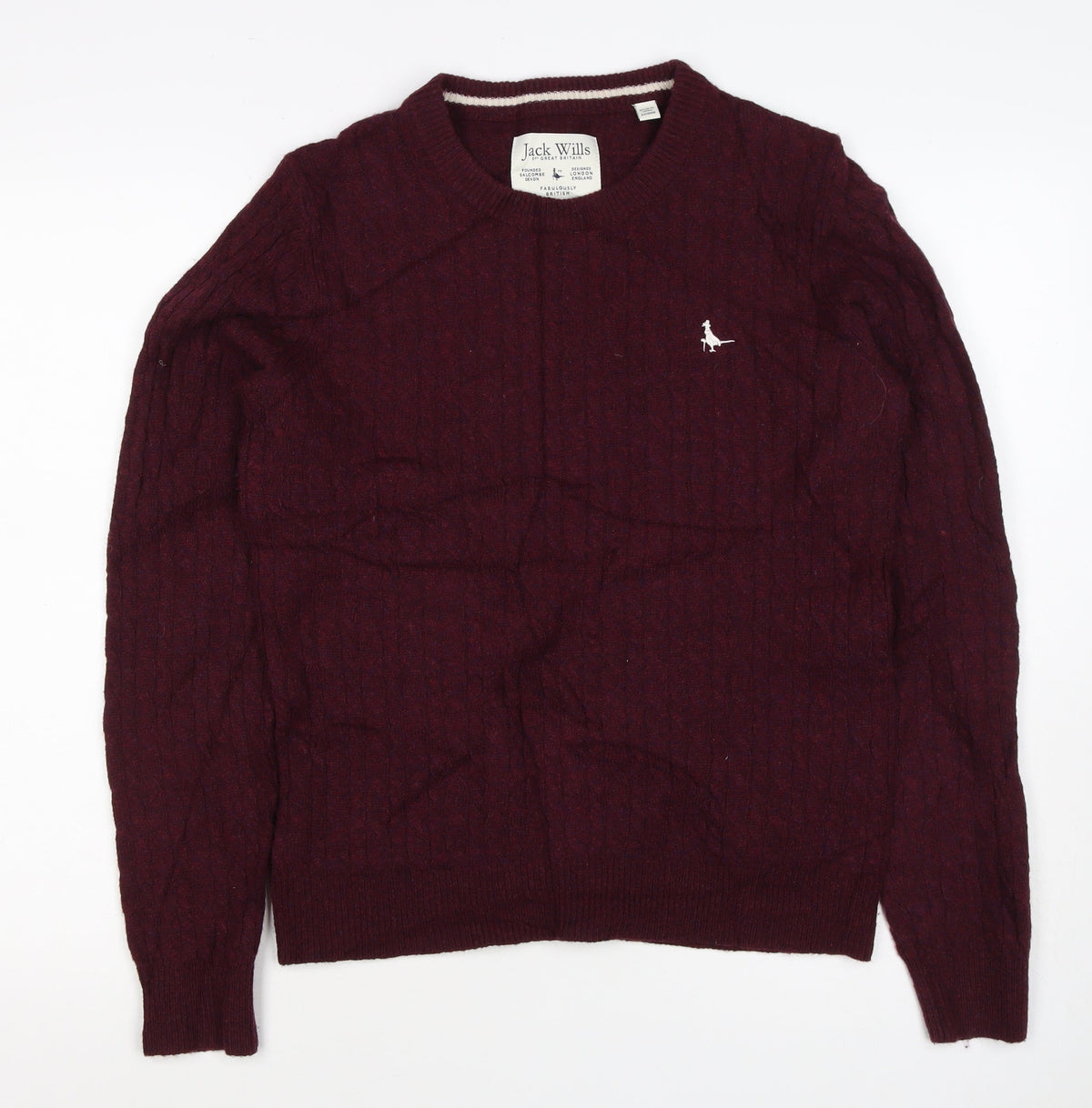 Jack Wills Women’s Red UK 12 Merino Wool Cable Knit Crew Neck Jumper