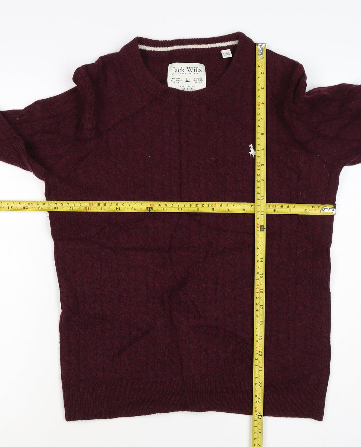 Jack Wills Women’s Red UK 12 Merino Wool Cable Knit Crew Neck Jumper