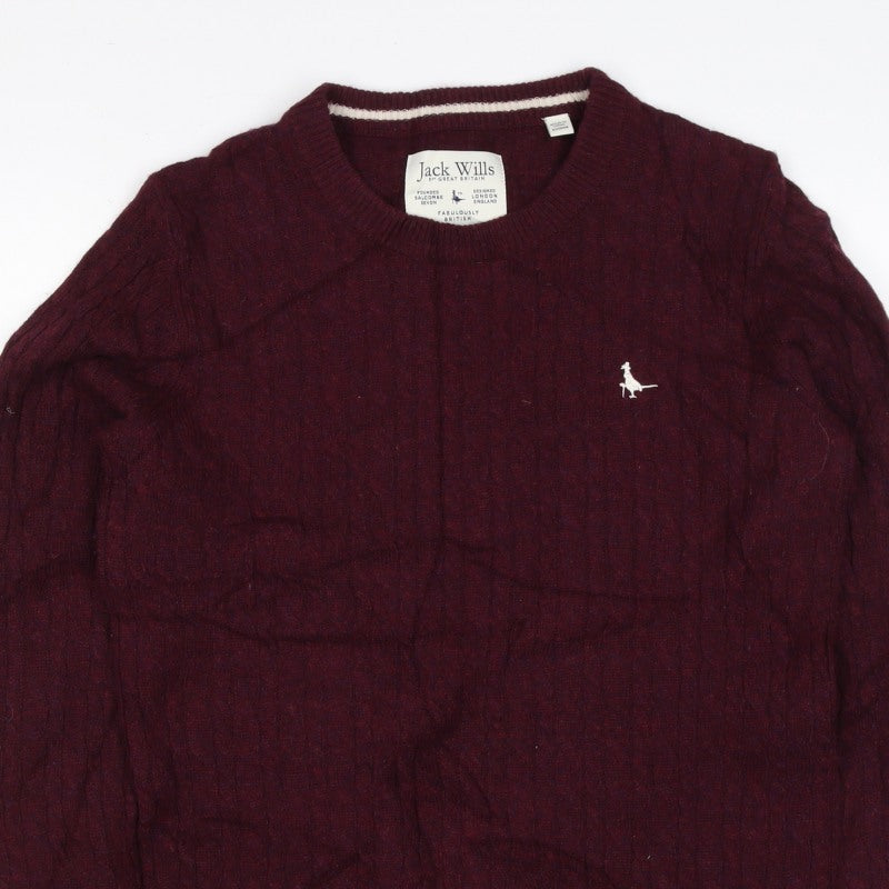 Jack Wills Women’s Red UK 12 Merino Wool Cable Knit Crew Neck Jumper