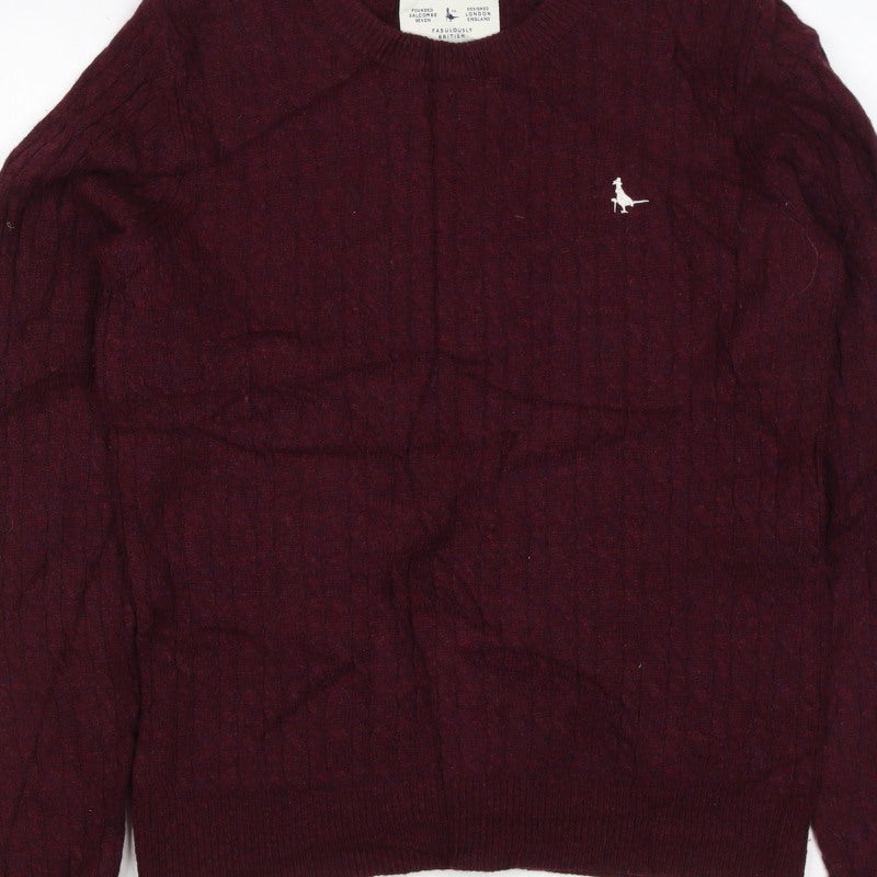 Jack Wills Women’s Red UK 12 Merino Wool Cable Knit Crew Neck Jumper