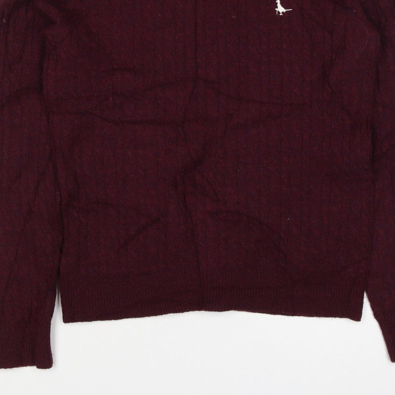 Jack Wills Women’s Red UK 12 Merino Wool Cable Knit Crew Neck Jumper