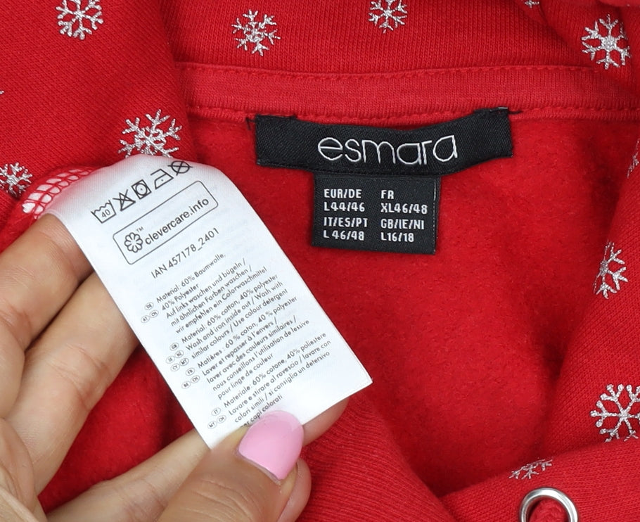 Esmara Women Red Snowflake Christmas Hoodie UK 18 Pullover