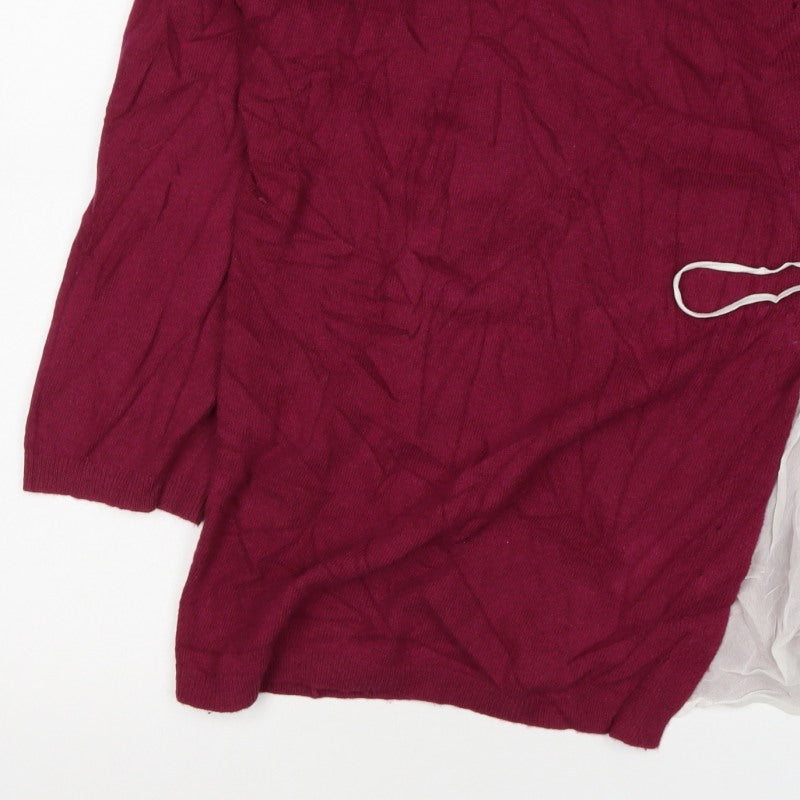Stefanel Women Red M Linen Blend Lace-Up Asymmetric Cardigan