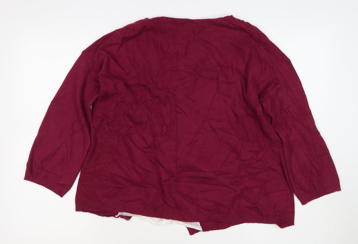 Stefanel Women Red M Linen Blend Lace-Up Asymmetric Cardigan