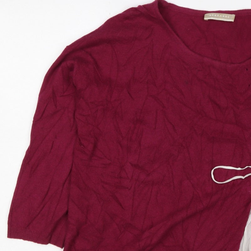 Stefanel Women Red M Linen Blend Lace-Up Asymmetric Cardigan