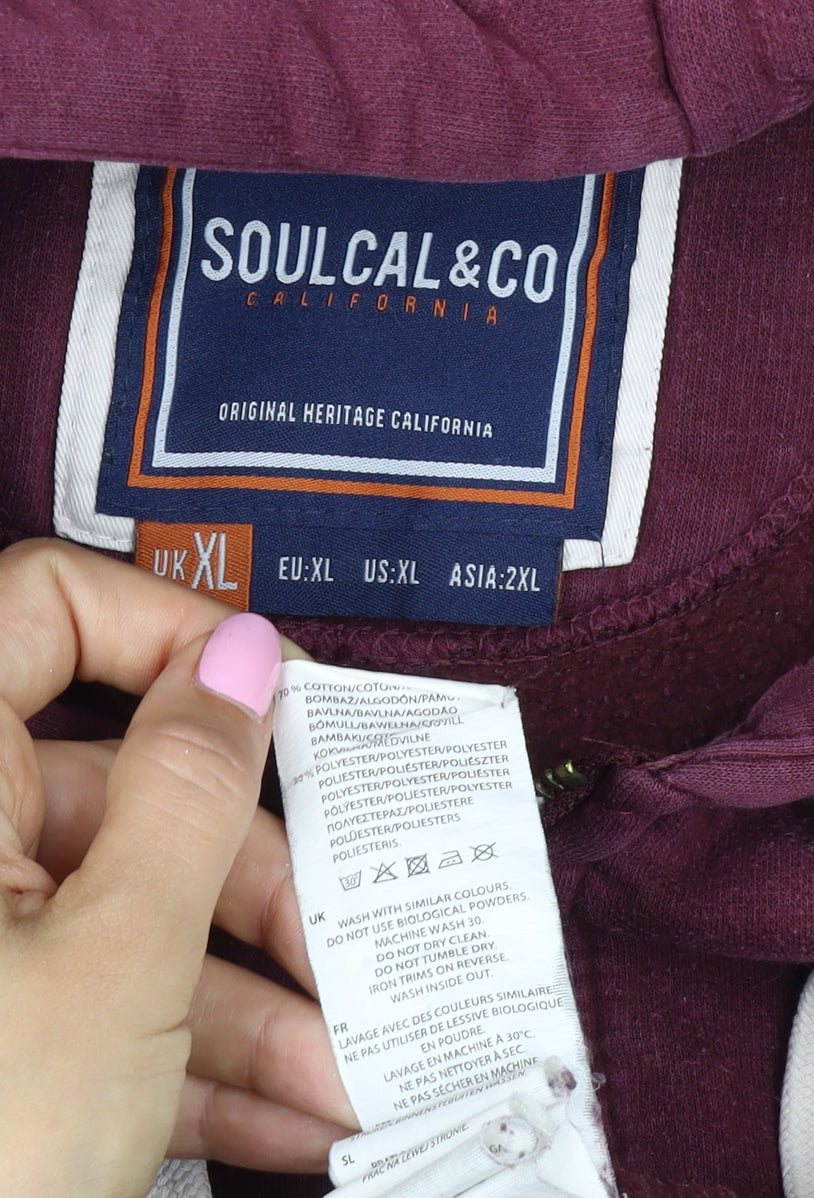 SoulCal & Co Men's Red XL Full Zip Hooded Logo Hoodie