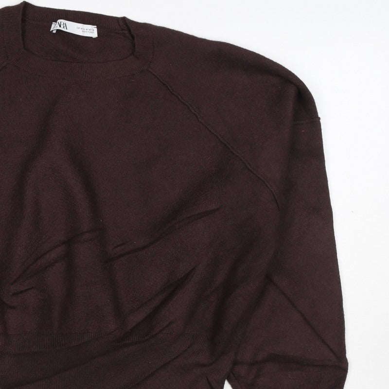 Zara Women Brown UK 12 Crew Neck Raglan Knit Pullover Jumper
