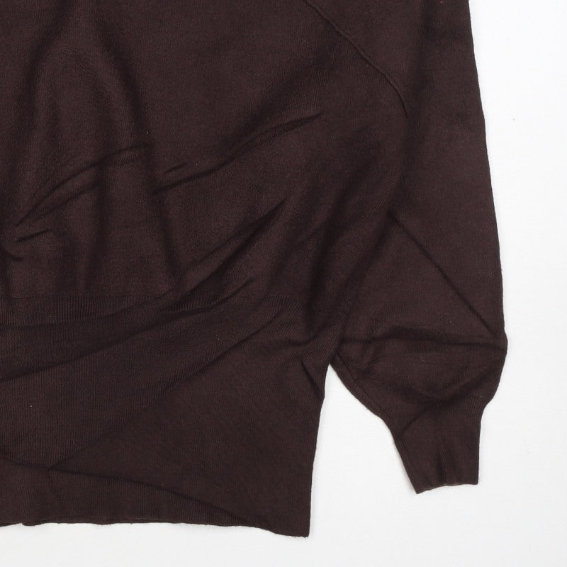 Zara Women Brown UK 12 Crew Neck Raglan Knit Pullover Jumper