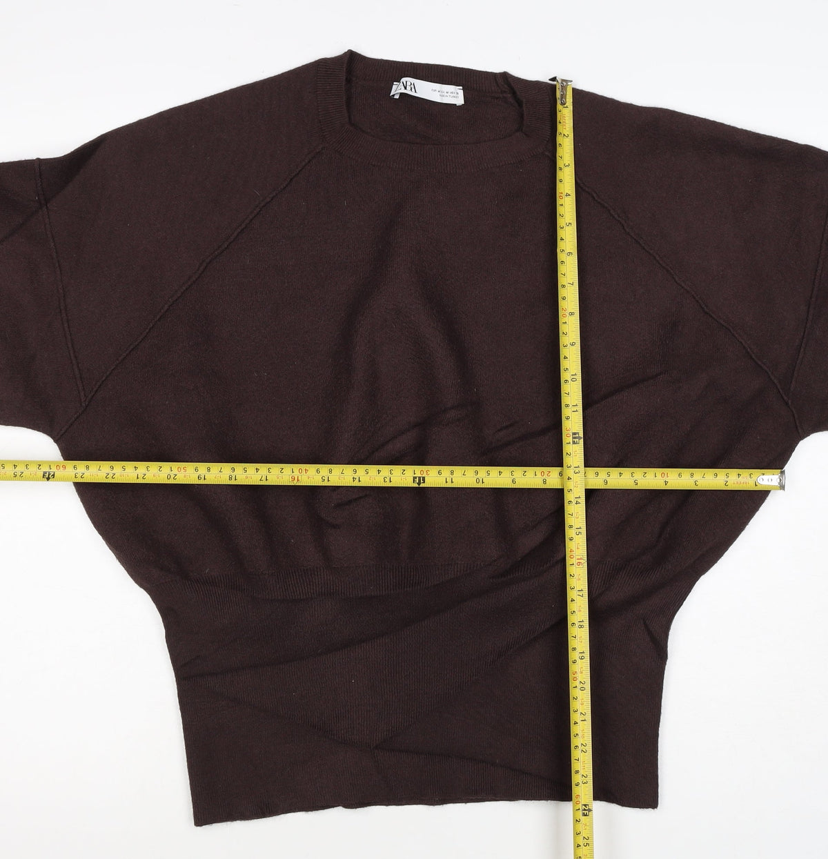 Zara Women Brown UK 12 Crew Neck Raglan Knit Pullover Jumper