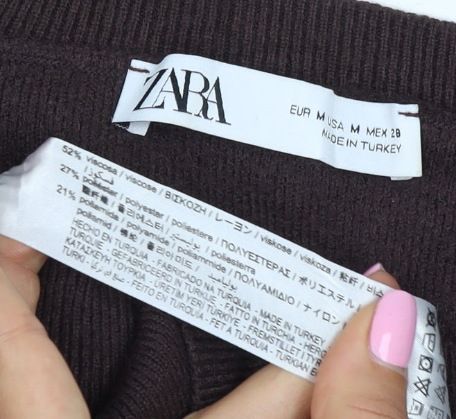 Zara Women Brown UK 12 Crew Neck Raglan Knit Pullover Jumper
