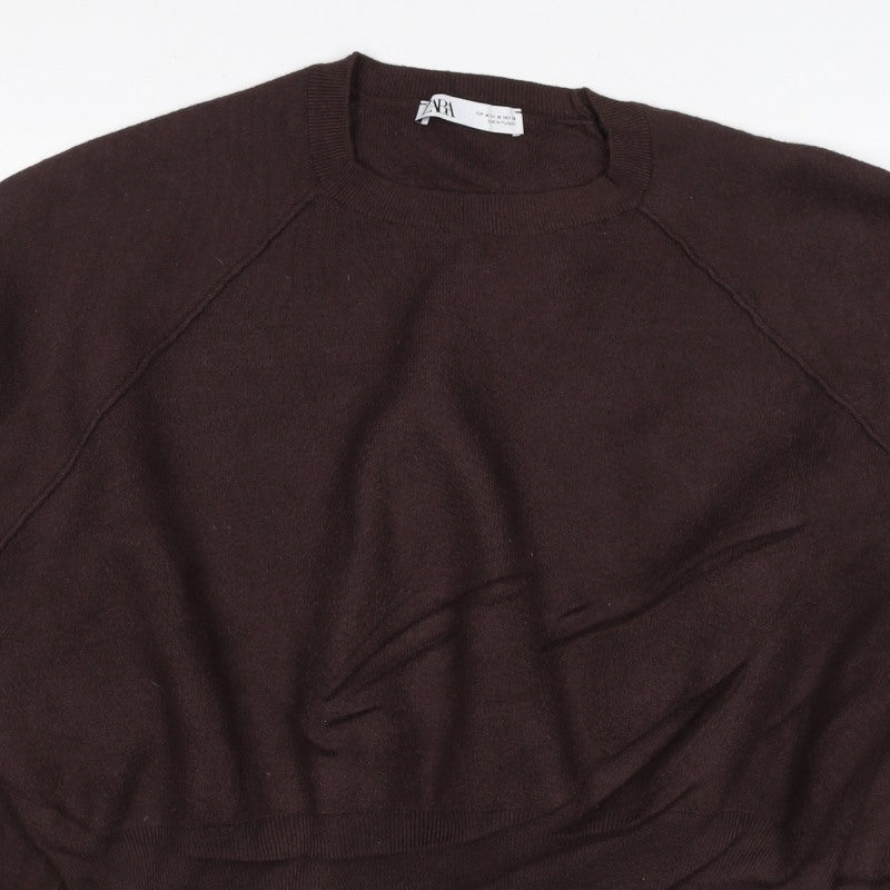 Zara Women Brown UK 12 Crew Neck Raglan Knit Pullover Jumper