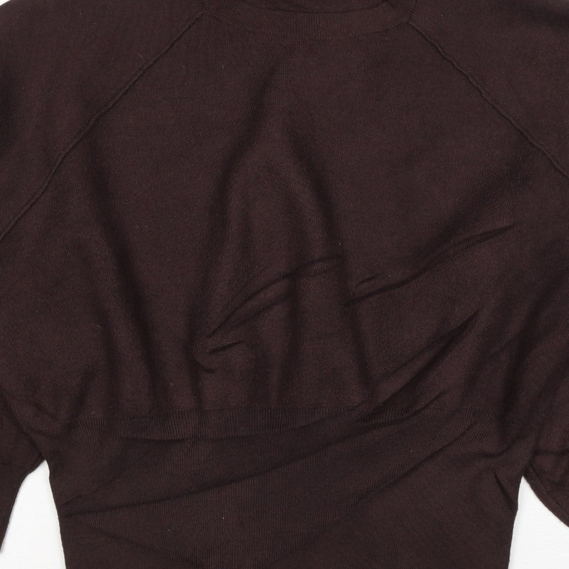 Zara Women Brown UK 12 Crew Neck Raglan Knit Pullover Jumper