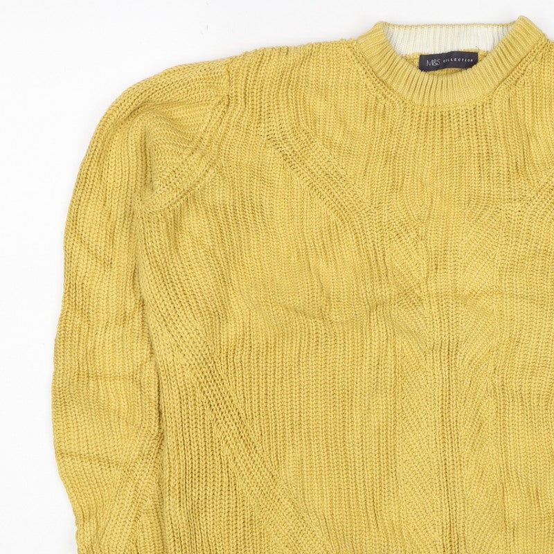 Marks and Spencer Unisex Yellow M Cable Knit Cotton Jumper