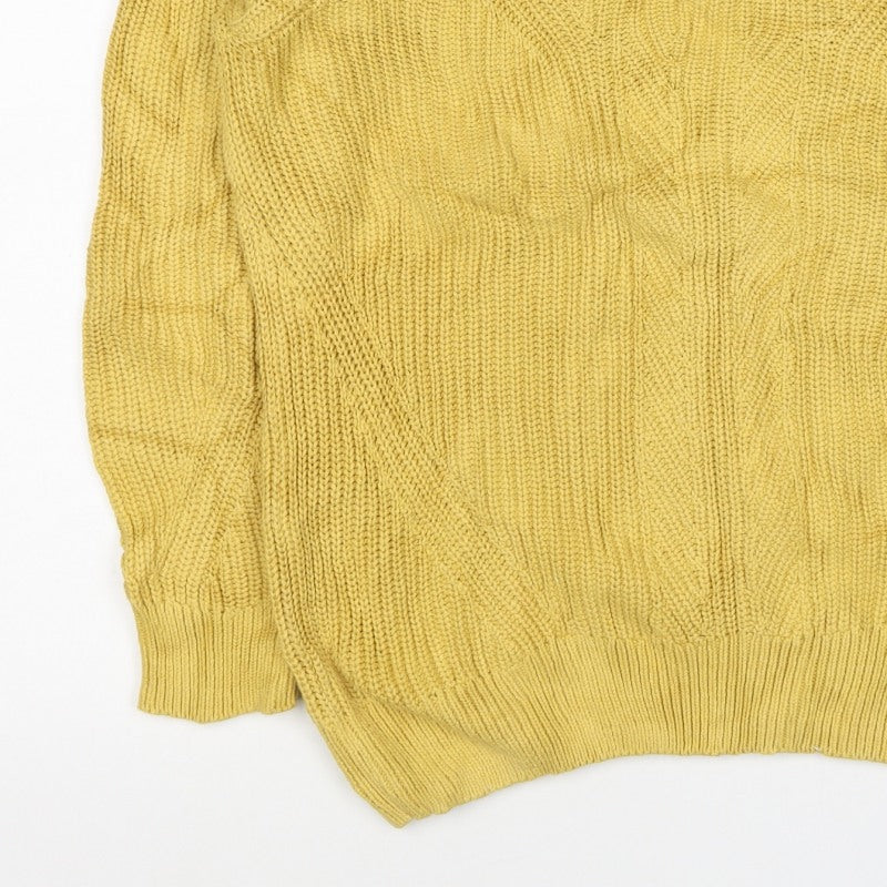 Marks and Spencer Unisex Yellow M Cable Knit Cotton Jumper