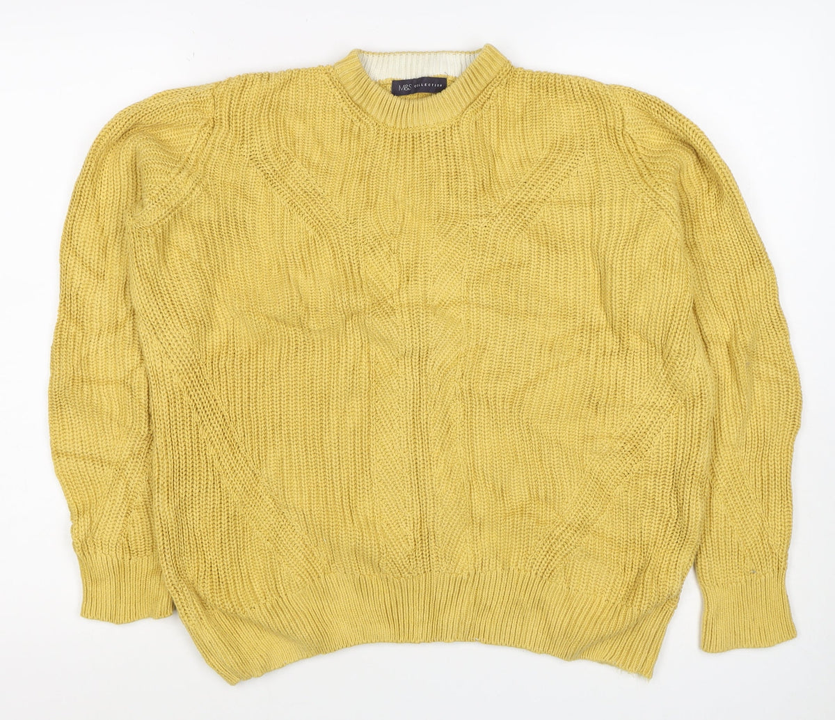 Marks and Spencer Unisex Yellow M Cable Knit Cotton Jumper