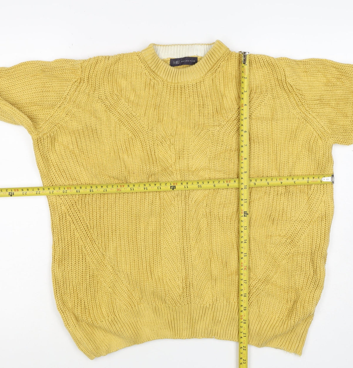 Marks and Spencer Unisex Yellow M Cable Knit Cotton Jumper
