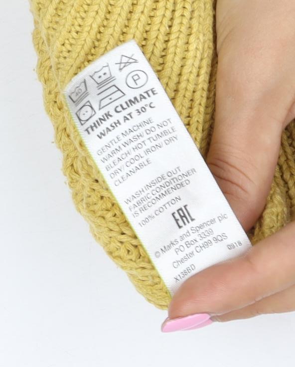 Marks and Spencer Unisex Yellow M Cable Knit Cotton Jumper