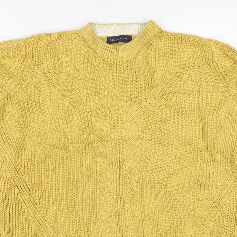 Marks and Spencer Unisex Yellow M Cable Knit Cotton Jumper