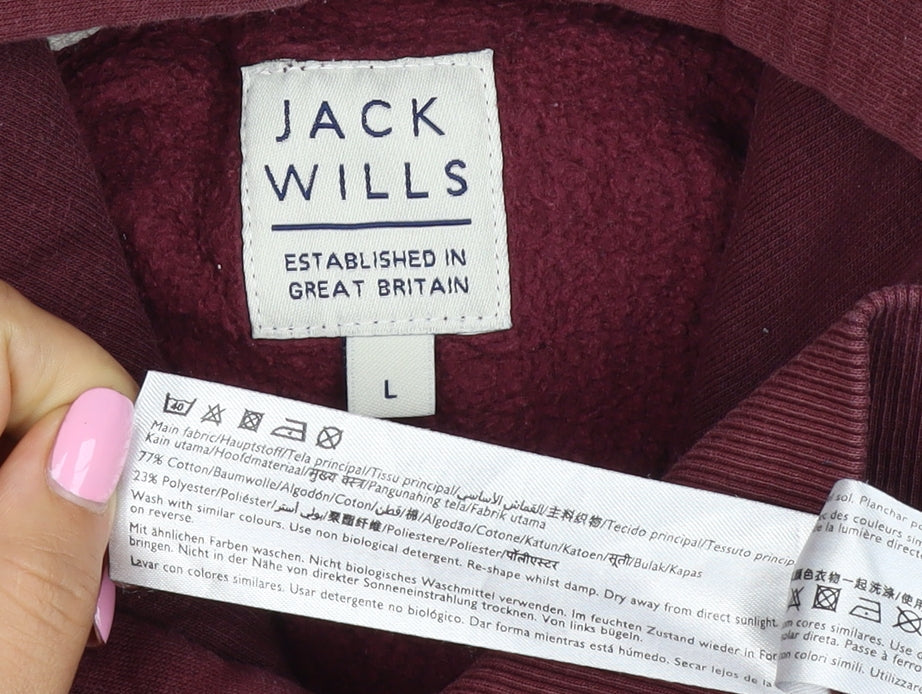 Jack Wills Men’s Red L Pullover Hoodie Graphic Logo Pocket