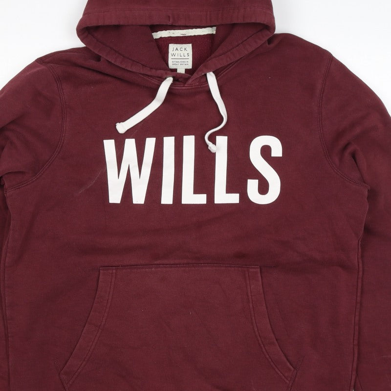 Jack Wills Men’s Red L Pullover Hoodie Graphic Logo Pocket