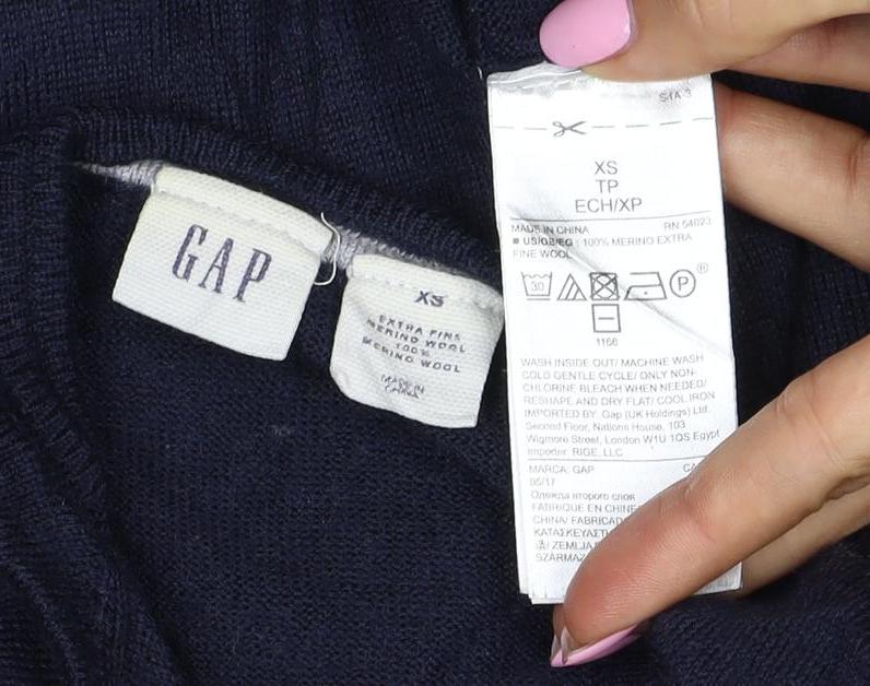 Gap Women’s Blue XS 100% Merino Wool Crew Neck Slim Pullover Jumper
