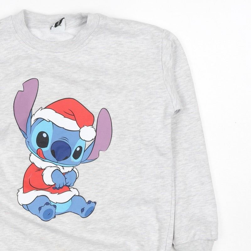 George Girls Grey 9-10 Years Stitch Christmas Graphic Sweatshirt Pullover