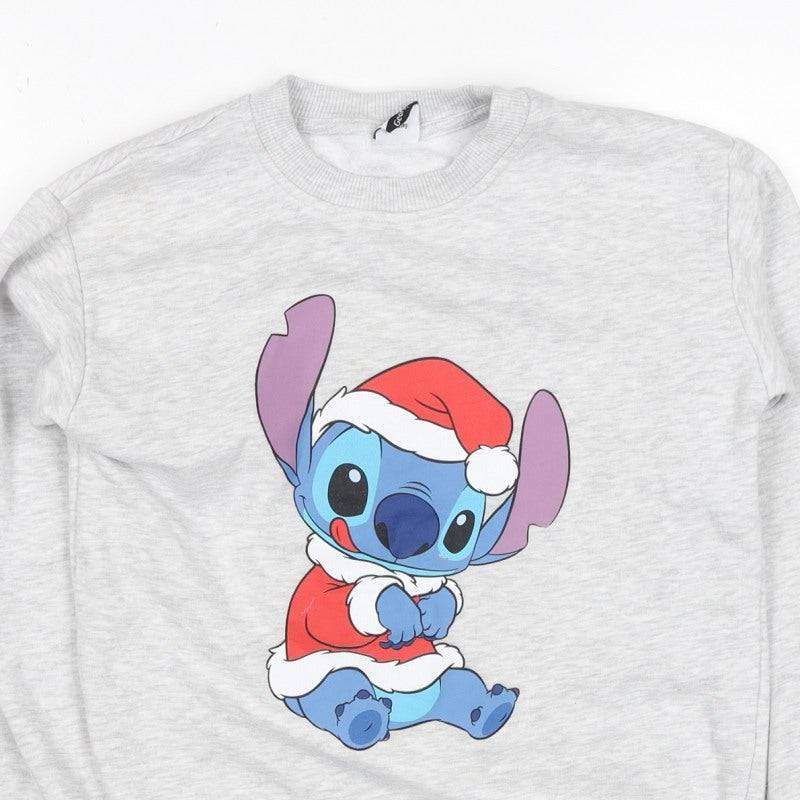 George Girls Grey 9-10 Years Stitch Christmas Graphic Sweatshirt Pullover