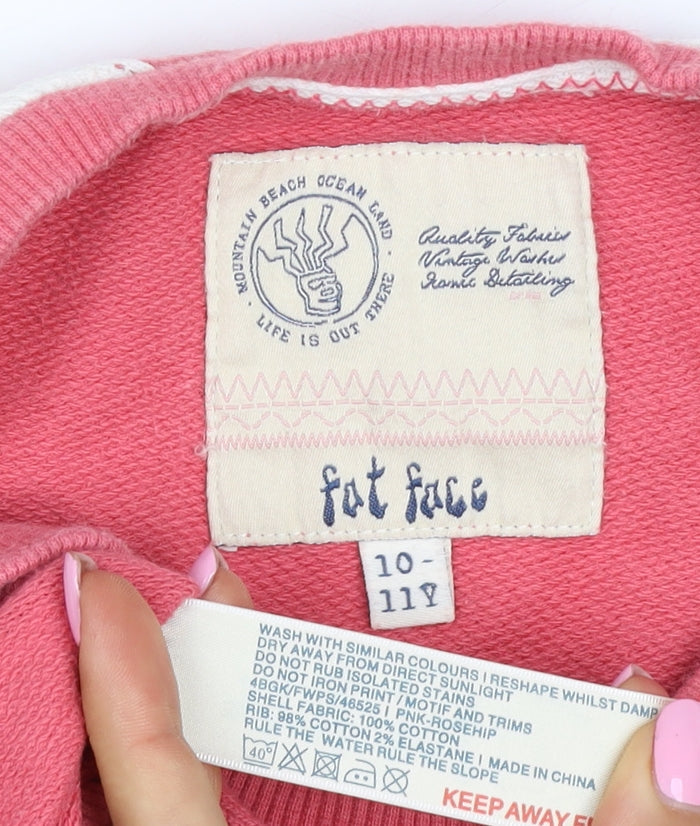 Fat Face Girls Pink Ivory 10-11 Years Pullover Graphic Sweatshirt