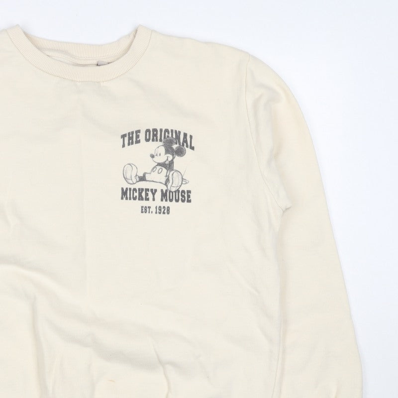 Disney Women’s Ivory UK 10 Mickey Mouse Pullover Sweatshirt Graphic Print