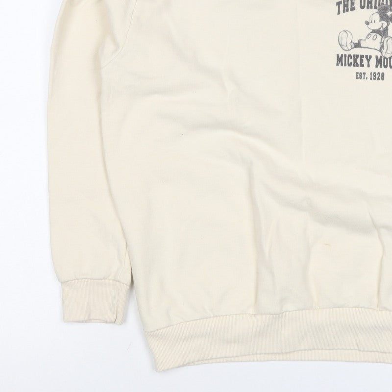 Disney Women’s Ivory UK 10 Mickey Mouse Pullover Sweatshirt Graphic Print