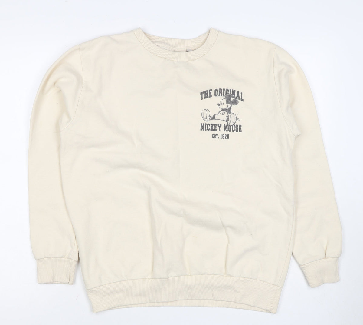 Disney Women’s Ivory UK 10 Mickey Mouse Pullover Sweatshirt Graphic Print