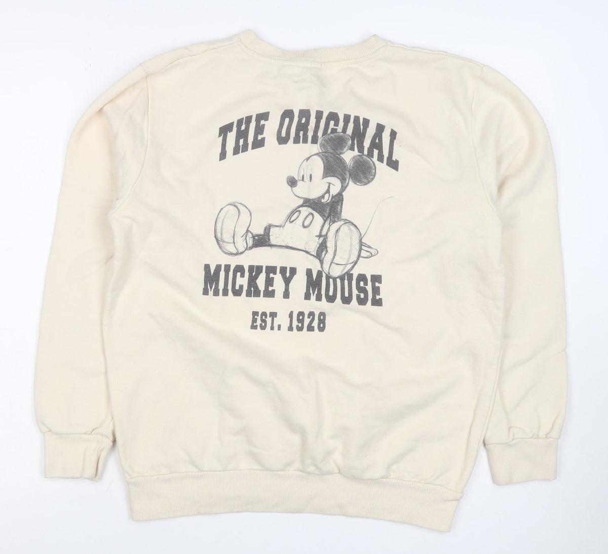 Disney Women’s Ivory UK 10 Mickey Mouse Pullover Sweatshirt Graphic Print