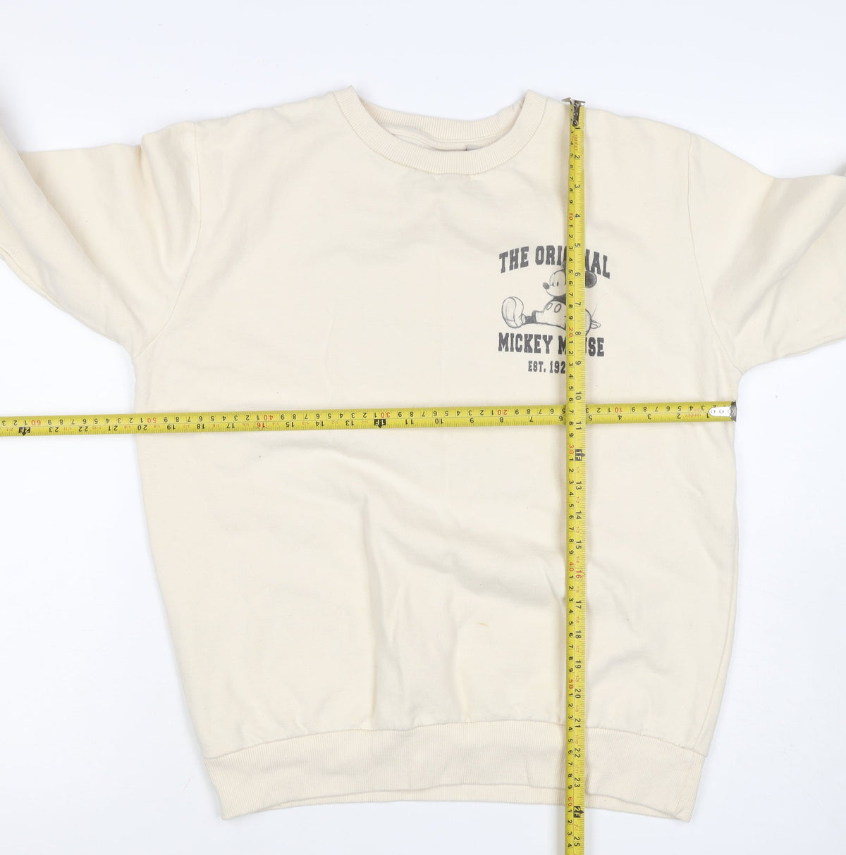 Disney Women’s Ivory UK 10 Mickey Mouse Pullover Sweatshirt Graphic Print