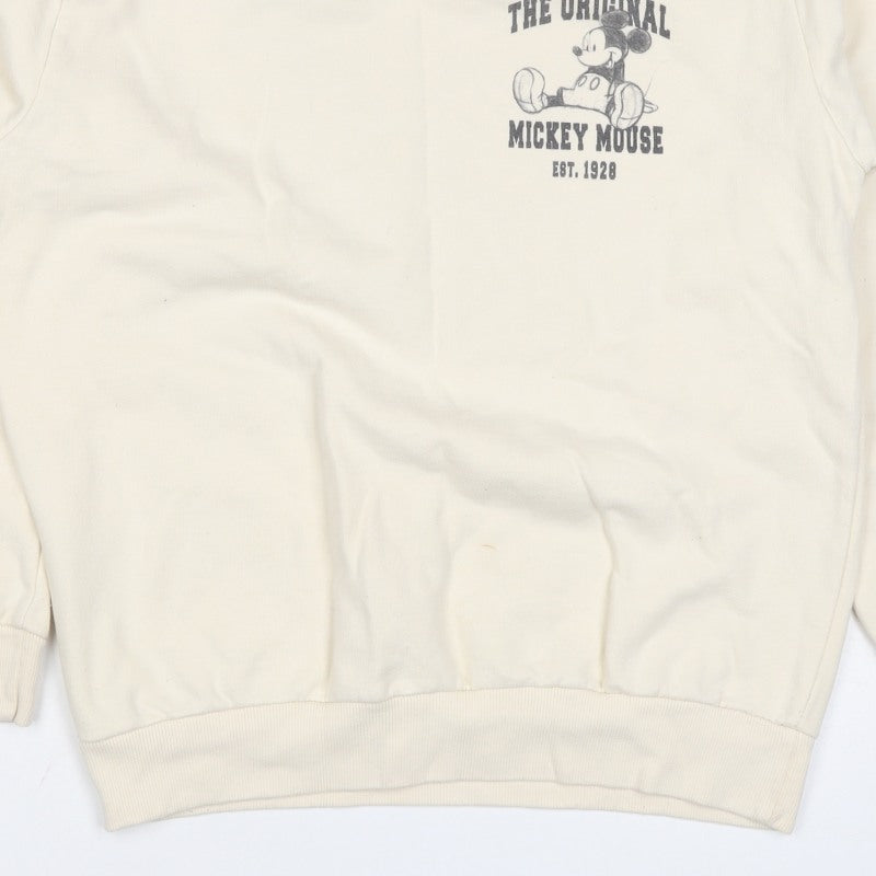Disney Women’s Ivory UK 10 Mickey Mouse Pullover Sweatshirt Graphic Print