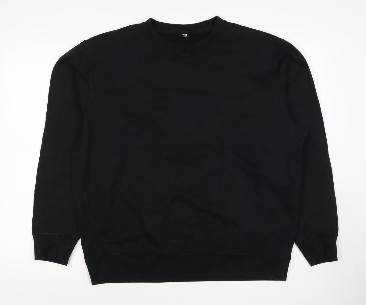 UNIQLO Unisex Black L Pullover Crew Neck Cotton Sweatshirt