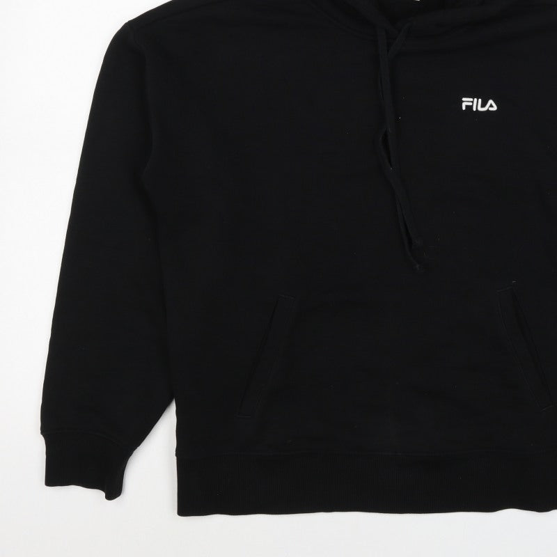 FILA Women’s Black M Logo Pullover Hooded Sweatshirt Pockets