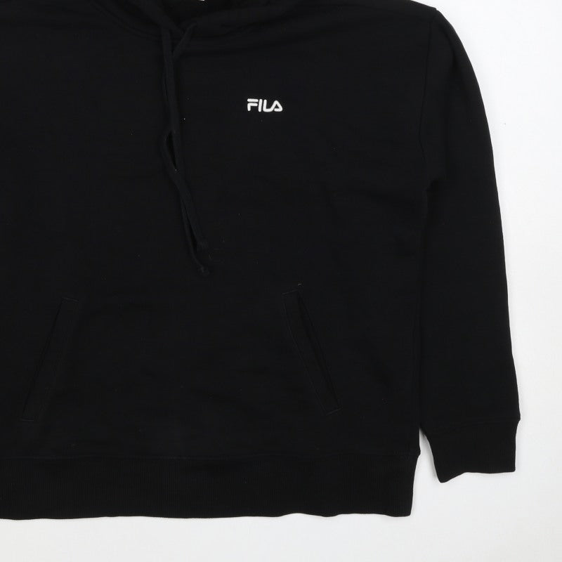 FILA Women’s Black M Logo Pullover Hooded Sweatshirt Pockets